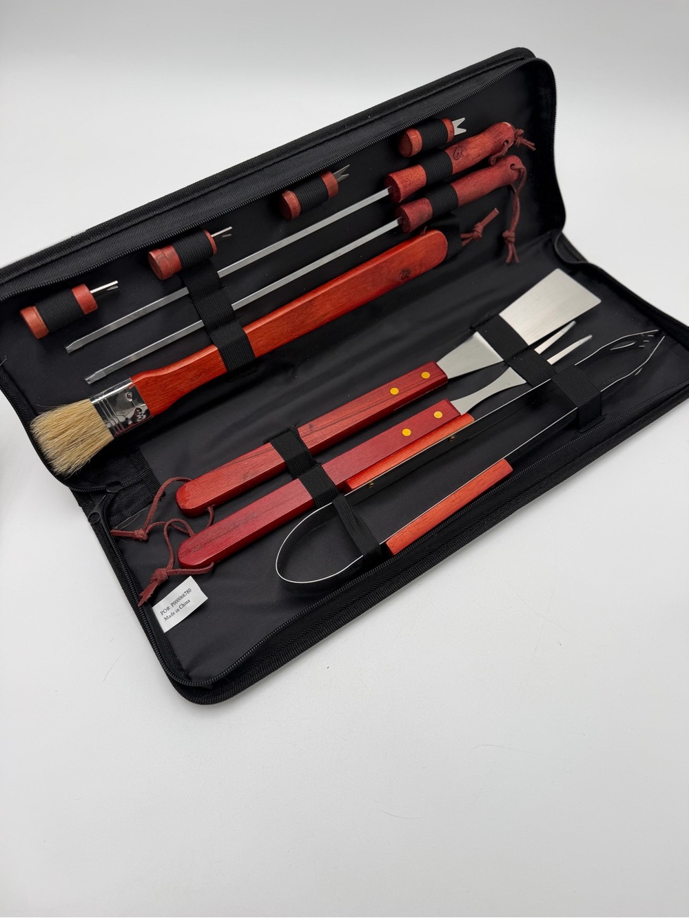 BBQ Grilling Tool Set Wooden Handles Stainless Steel w/ Carrying Case 13 Pc